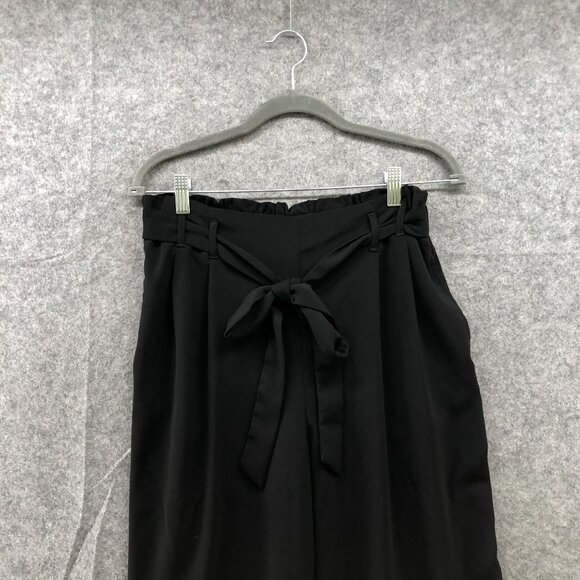 Zara Wide Leg Crop Dress Pants Womens Large L Black Tie Waist High Rise - Picture 3 of 9